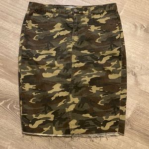 Skirted Fancy camo distressed denim skirt! 💚